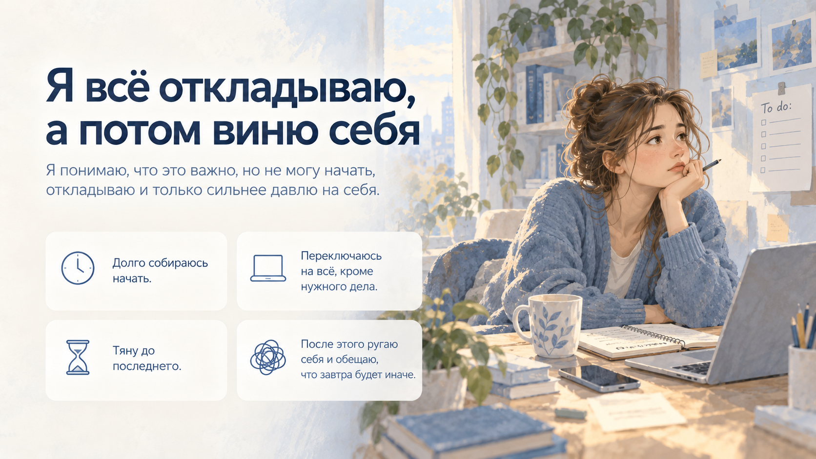 Я всё откладываю, а потом виню себя
